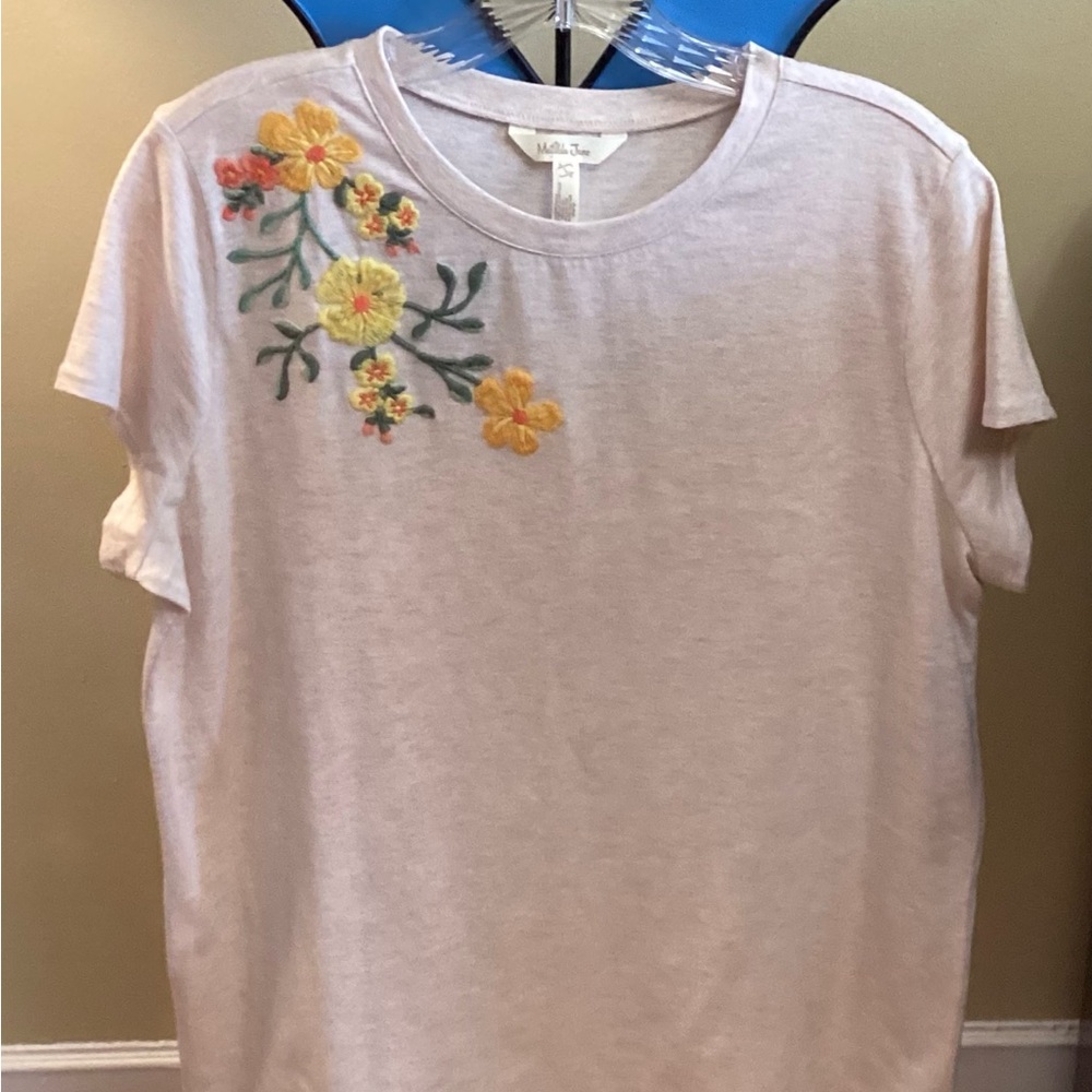 Matilda Jane Cream Short Sleeve Tee with Floral Embroidery